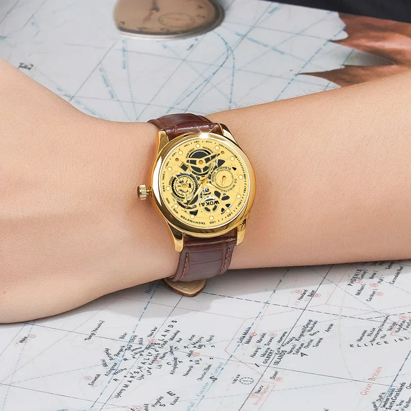 Business Watch Men Gold Watches Fashion Luxury Golden Skeleton Surface Quartz Wristwatches Men Relogios Masculinos reloj hombre