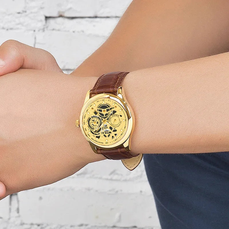 Business Watch Men Gold Watches Fashion Luxury Golden Skeleton Surface Quartz Wristwatches Men Relogios Masculinos reloj hombre