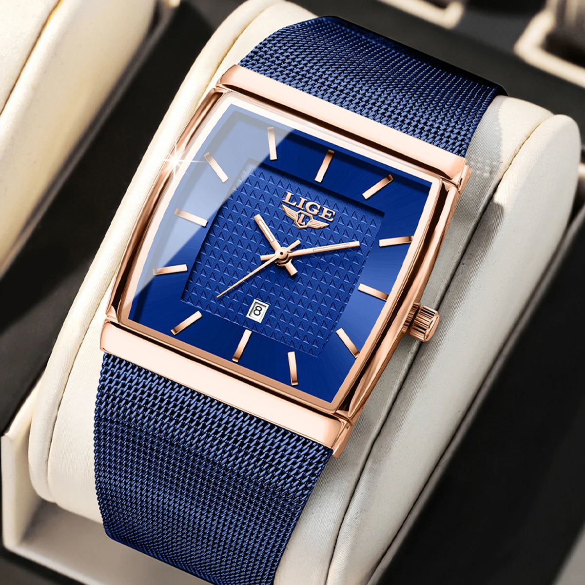 LIGE Creative Square Watch Women Gold Ultra Thin Mesh Ladies Quartz Wristwatch Fashion Elegant Waterproof Luminous Watch Femme