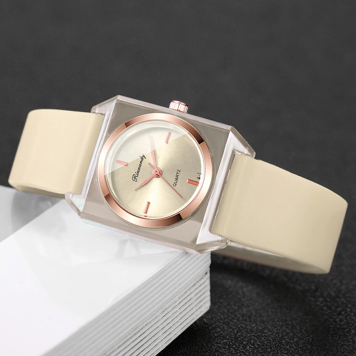 Fashion Rectangle Dial Women Watches Silicone Band Ladies Analog Quartz Wristwatches for Girls Clock Reloj Mujer (Without Box)