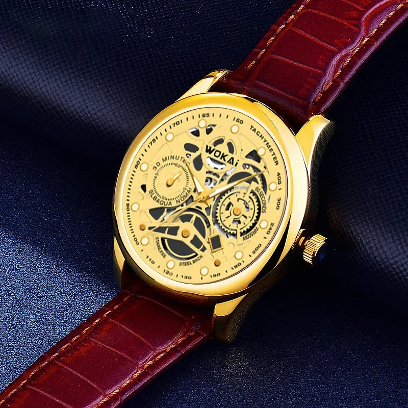 Business Watch Men Gold Watches Fashion Luxury Golden Skeleton Surface Quartz Wristwatches Men Relogios Masculinos reloj hombre
