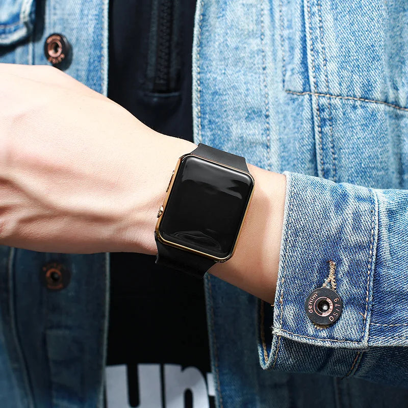 Fashionable square LED digital electronic watch, student adult couple sunglasses, trendy electronic watch
