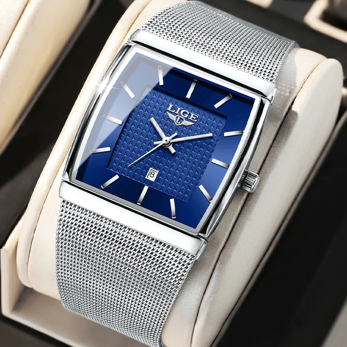 LIGE Creative Square Watch Women Gold Ultra Thin Mesh Ladies Quartz Wristwatch Fashion Elegant Waterproof Luminous Watch Femme