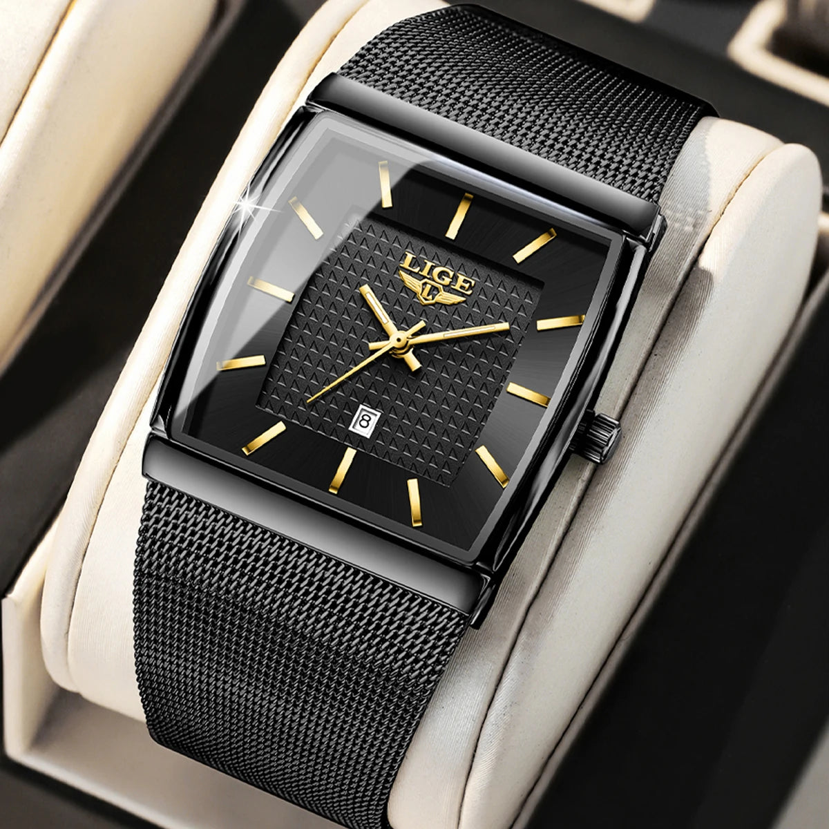 LIGE Creative Square Watch Women Gold Ultra Thin Mesh Ladies Quartz Wristwatch Fashion Elegant Waterproof Luminous Watch Femme