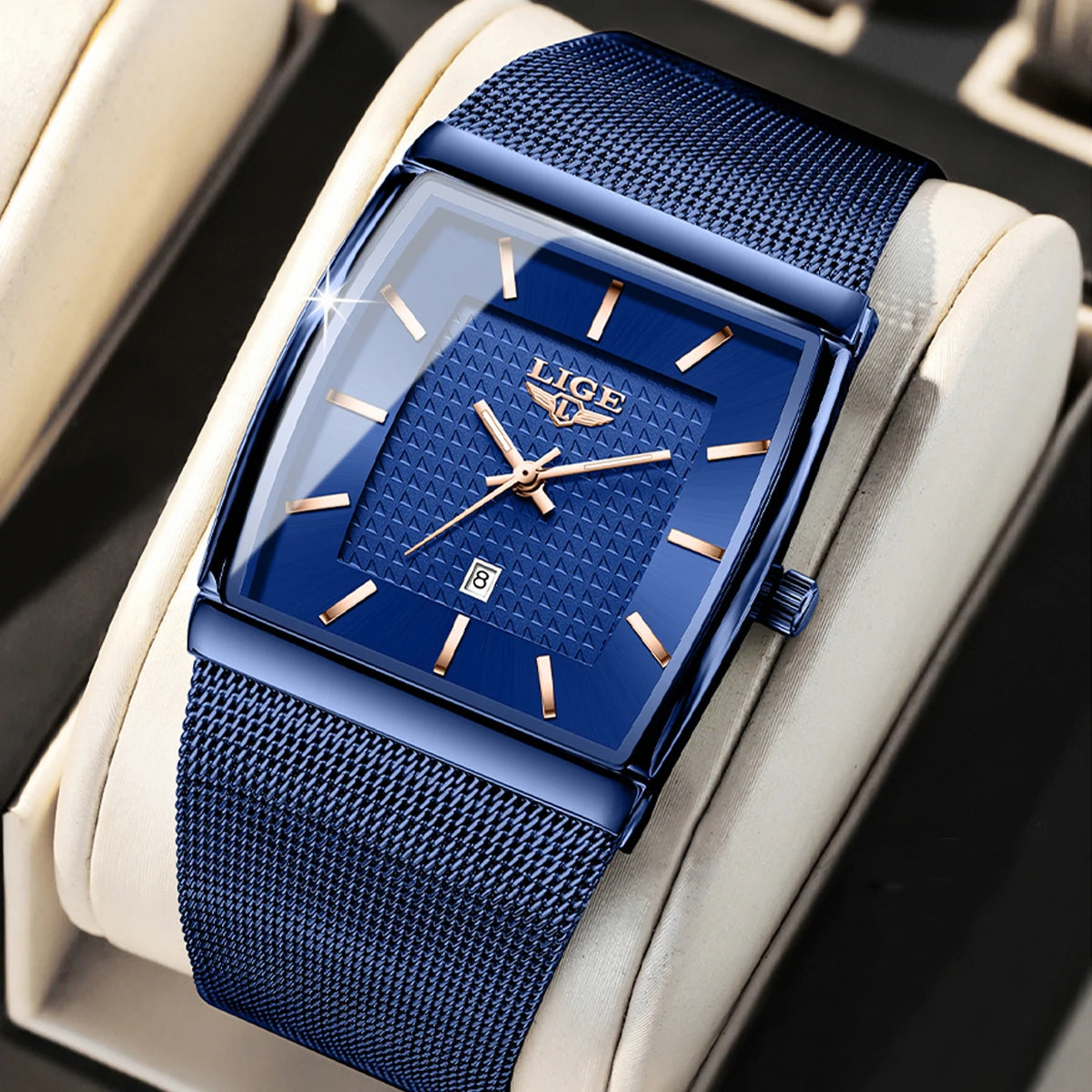 LIGE Creative Square Watch Women Gold Ultra Thin Mesh Ladies Quartz Wristwatch Fashion Elegant Waterproof Luminous Watch Femme