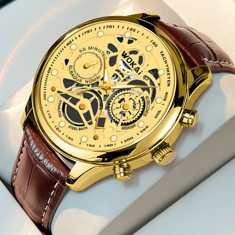 Business Watch Men Gold Watches Fashion Luxury Golden Skeleton Surface Quartz Wristwatches Men Relogios Masculinos reloj hombre