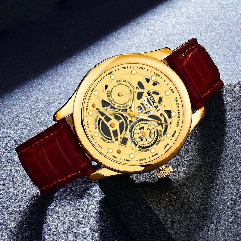 Business Watch Men Gold Watches Fashion Luxury Golden Skeleton Surface Quartz Wristwatches Men Relogios Masculinos reloj hombre