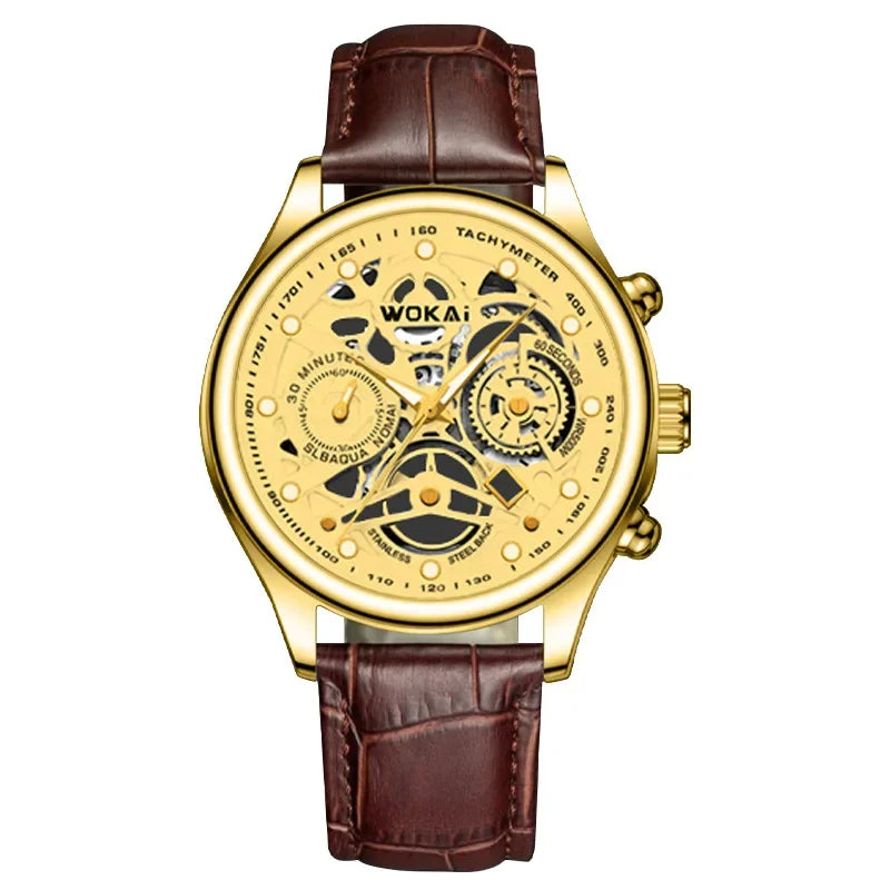 Business Watch Men Gold Watches Fashion Luxury Golden Skeleton Surface Quartz Wristwatches Men Relogios Masculinos reloj hombre
