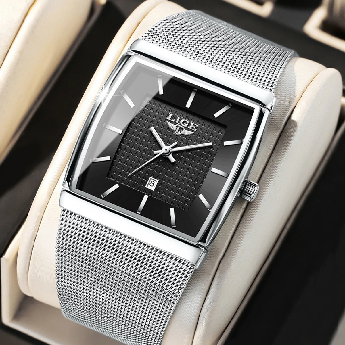 LIGE Creative Square Watch Women Gold Ultra Thin Mesh Ladies Quartz Wristwatch Fashion Elegant Waterproof Luminous Watch Femme