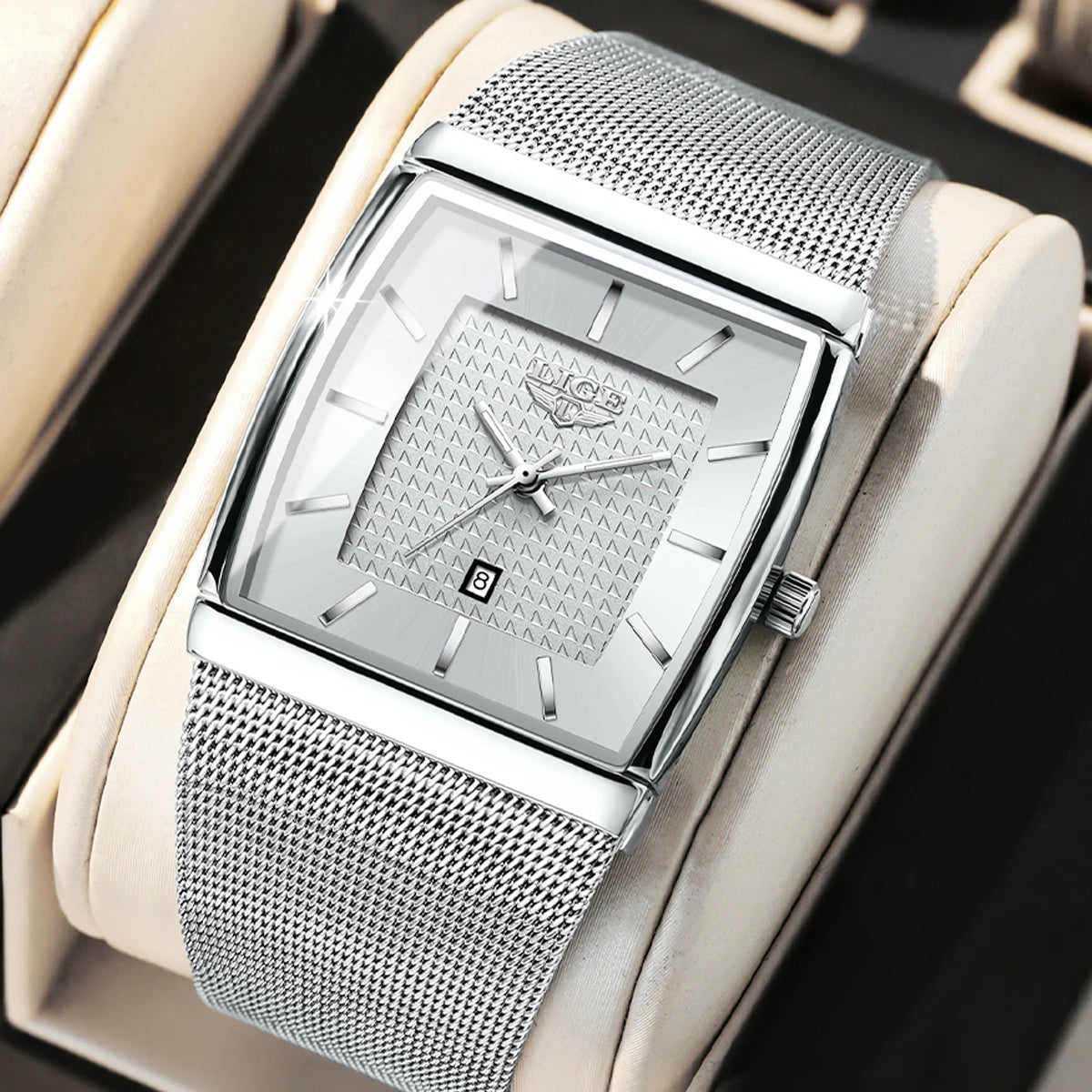 LIGE Creative Square Watch Women Gold Ultra Thin Mesh Ladies Quartz Wristwatch Fashion Elegant Waterproof Luminous Watch Femme